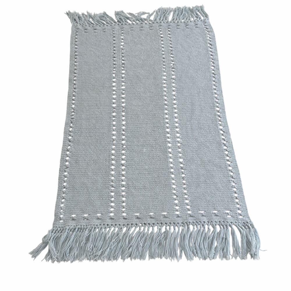 Light Blue Hand Crochet Fringed Couch Throw Lap Blanket Afghan 40x78" Acrylic